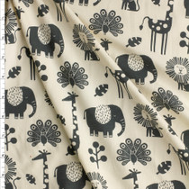 Black On Ivory Zoo Silhouettes Stretch Cotton Jersey Fabric By The Yard