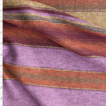 Purple, Brown, Rust, And Tan Horizontal Stripe Designer Twill Weave Flannel Fabric By The Yard