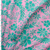 Pink And Green Floral Cotton/Silk Lawn #27817 Fabric By The Yard