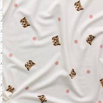 Tossed Kittens And Dots On Ivory Double Brushed Poly Fabric By The Yard