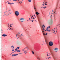 Branches And Planets On Pink Double Brushed Poly Fabric By The Yard