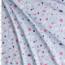 Cheerful Spring Flowers On Light Blue Double Brushed Poly Fabric By The Yard