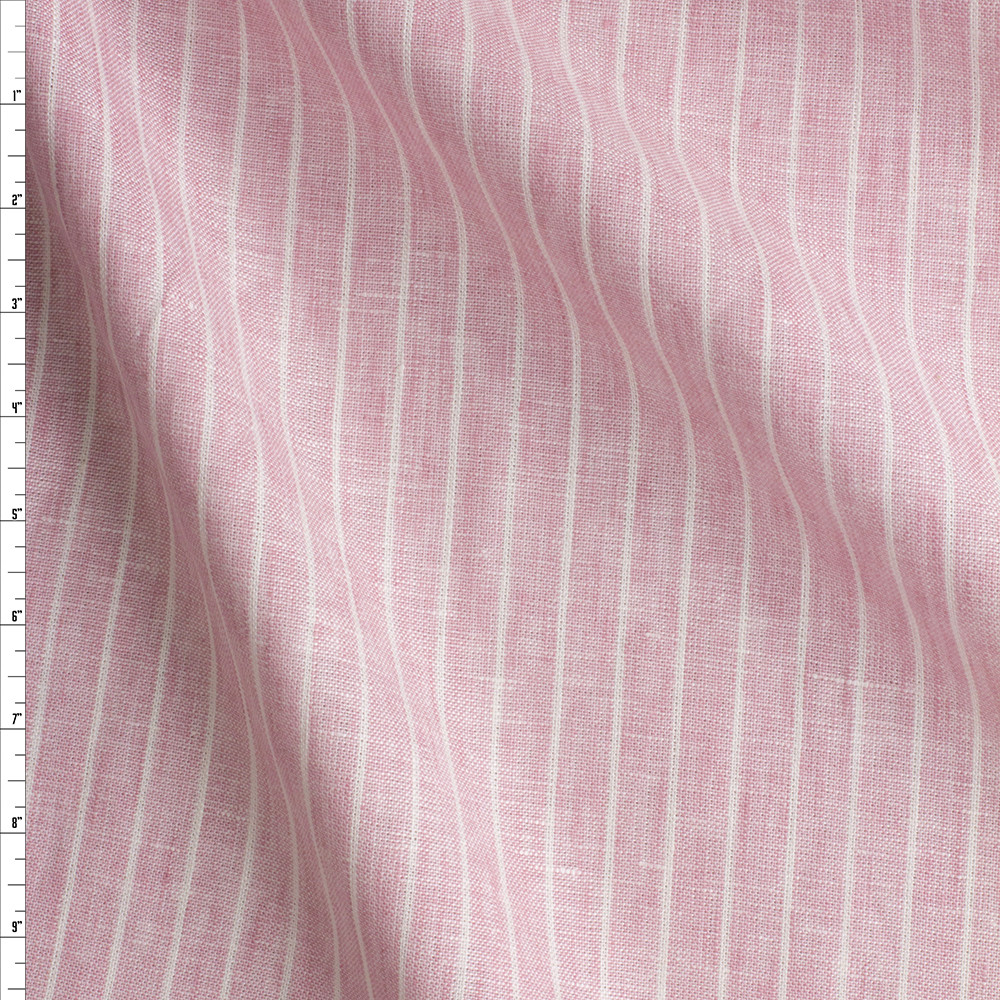 Cali Fabrics Offwhite And Pink Vertical Stripe Linen Fabric by the Yard