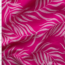 White Fronds On Hot Pink Rayon/Linen #28153 Fabric By The Yard