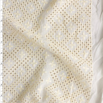 Ivory Embroidered Diamond Stripe Rayon Habotai #28174 Fabric By The Yard