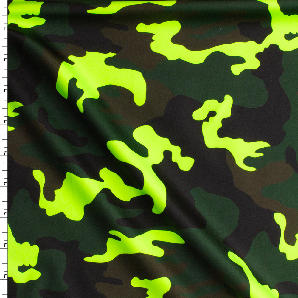 Cali Fabrics Neon Green Camouflage Designer Nylon/Spandex #28217
