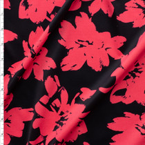 Hot Coral Floral Silhouettes One Black Designer Nylon/Spandex #28219 Fabric By The Yard