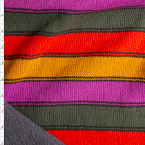 Orange, Red, Olive, And Heliotrope Horizontal Stripe Wool Sweater Knit #28631 Fabric By The Yard