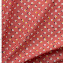 White Daisies On Dusty Coral Nyc Designer Cotton Lawn #28645 Fabric By The Yard