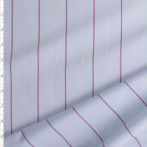 Pink And Wine Vertical Stripes On Pale Blue Fine Italian Shirting From Albini #28654 Fabric By The Yard