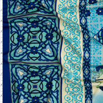Blue Ornate Geometric Border Silk Jersey Knit #28694 Fabric By The Yard