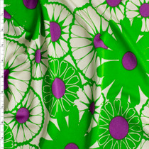 Lime, Ivory, And Purple Daisies Silk Jersey Knit #28701 Fabric By The Yard