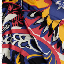 Yellow, Denim Blue, And Red Large Swirl Silk Jersey Knit #28702 Fabric By The Yard