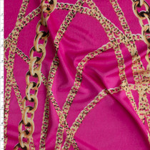Gold Chains On Hot Pink Silk Jersey Knit #28705 Fabric By The Yard