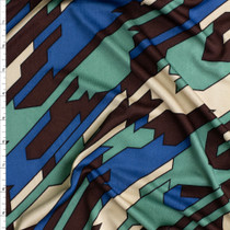 Blue, Brown, And Seafoam Diagonal Layered Houndstooth Look Silk Jersey Knit #28707 Fabric By The Yard