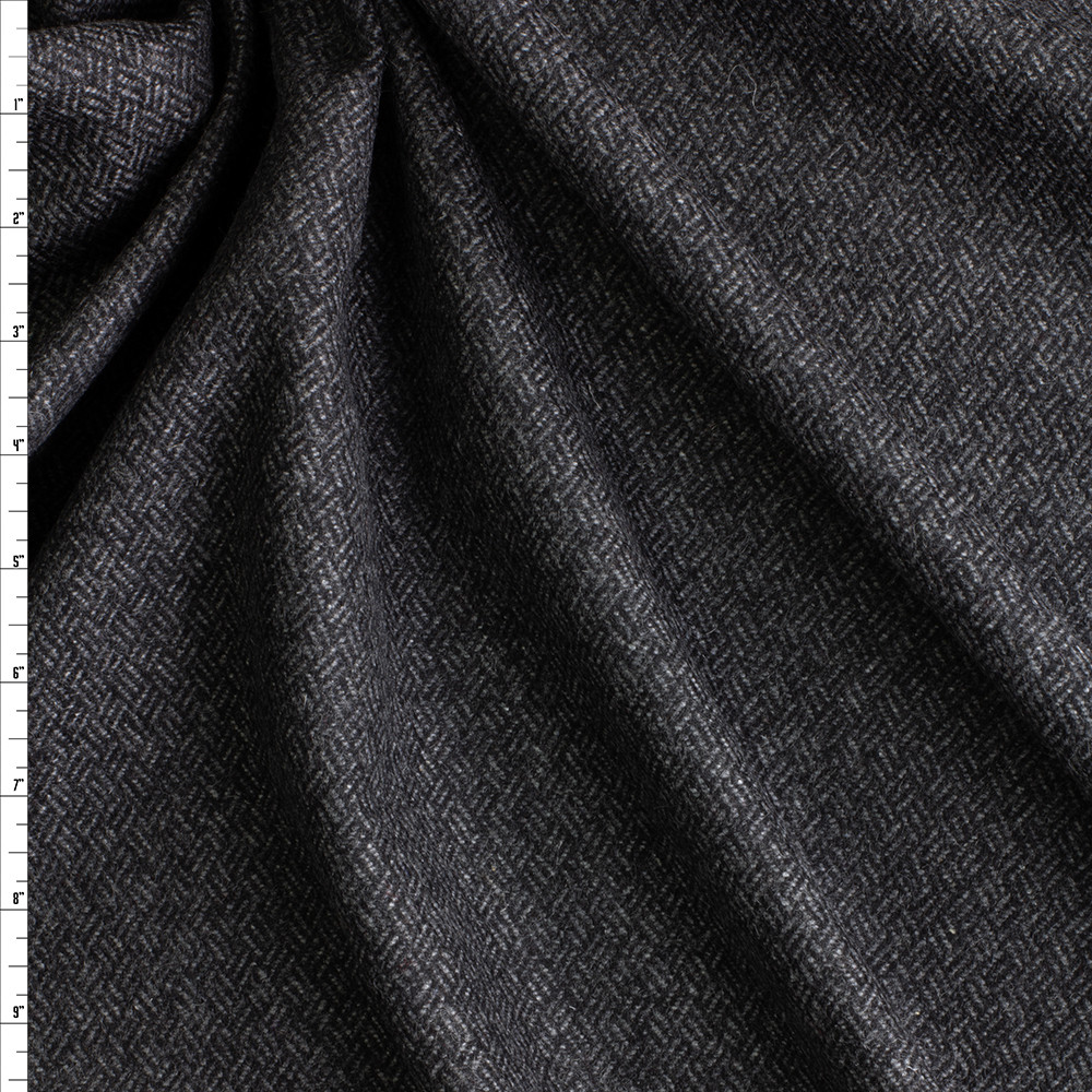 Cali Fabrics Charcoal Black Crosshatch Brushed Italian Wool #28774