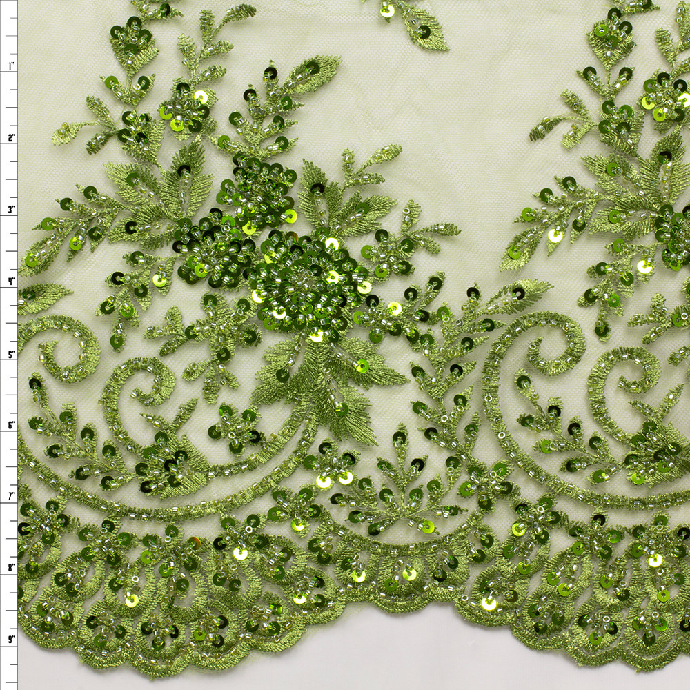 Olive Green Beaded Bridal Lace #28855