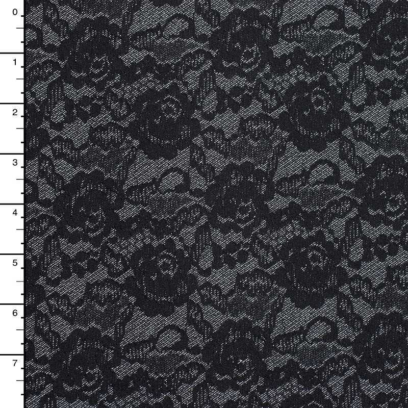 Cali Fabrics Heavyweight Black Denim With Black Lace Overlay 5009