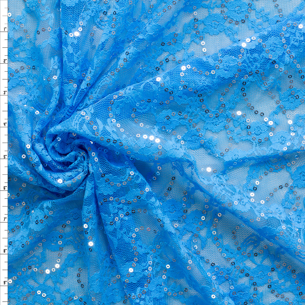Silver Sequins on Turquoise Stretch Lace #29553