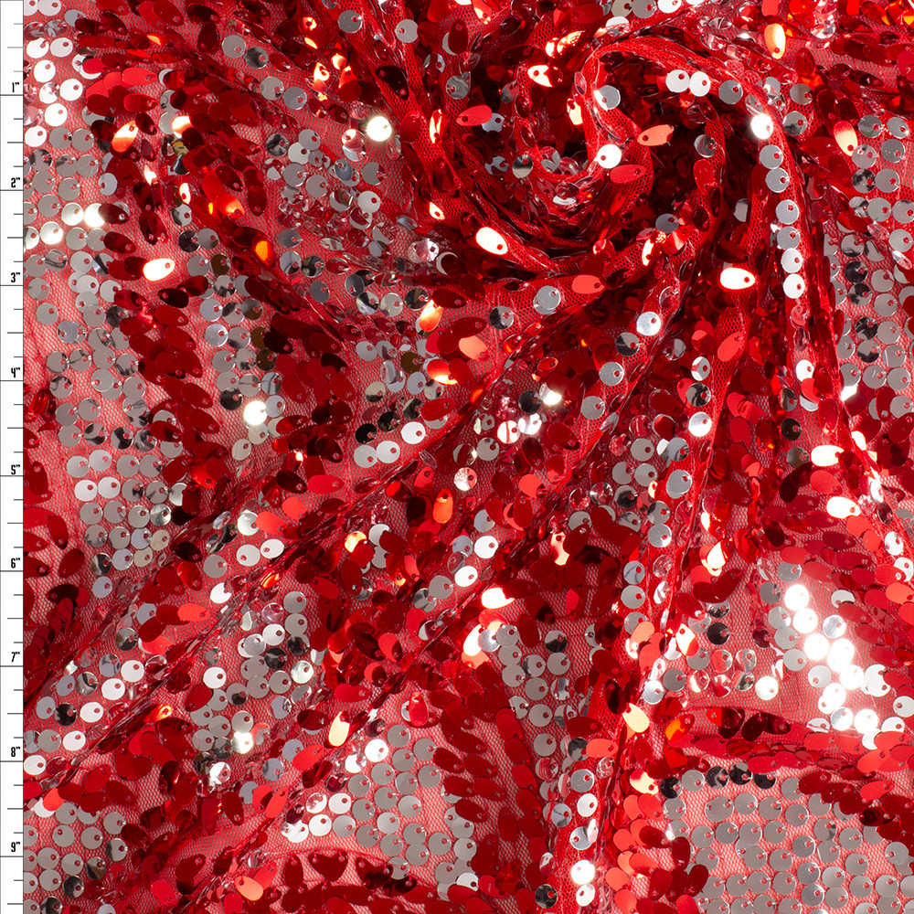 Sequins Red Pattern Cali Fabrics Red and Silver Striped Sequins on Red Netting #29568 ...