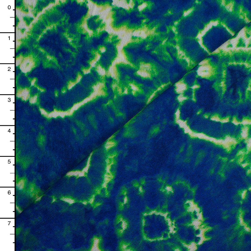 Cali Fabrics Blue and Lime Green Tie Dye Midweight Rayon Gauze