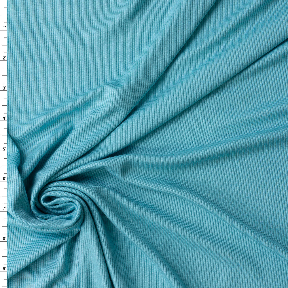 Cali Fabrics Aqua Rayon Rib Knit #30939 Fabric by the Yard