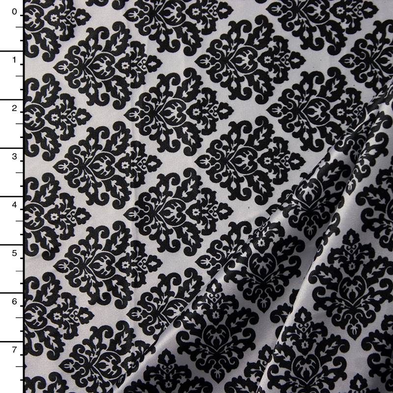 Cali Fabrics | Black and White Damask Charmeuse Satin Print