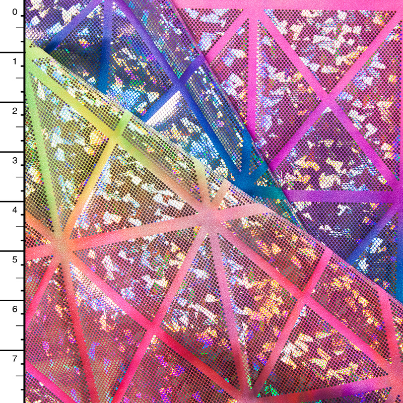 Cali Fabrics Geometric Silver Holographic on Tie Dye Nylon/Lycra