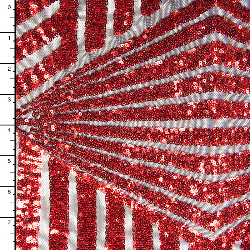 Cali Fabrics Red on Black Geometric Stretch Micro Sequin Fabric