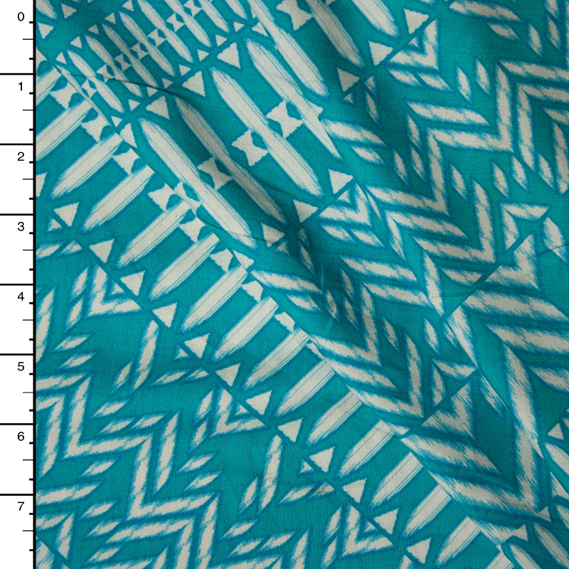 Cali Fabrics | Aqua Diagonal Tribal Rayon Challis Print