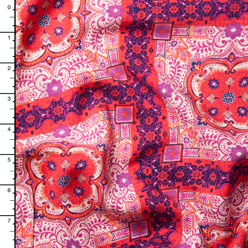 Cali Fabrics Red, Purple, and Pink Ornate Squares Rayon Challis Print ...