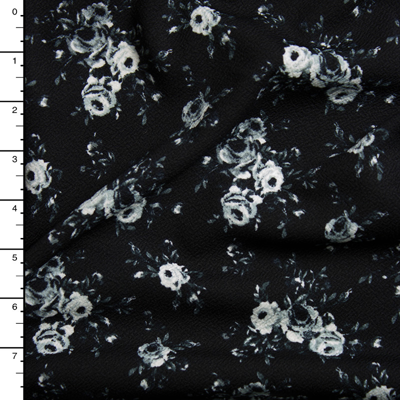 Cali Fabrics Black and White Rose Floral Liverpool Print Fabric by the Yard