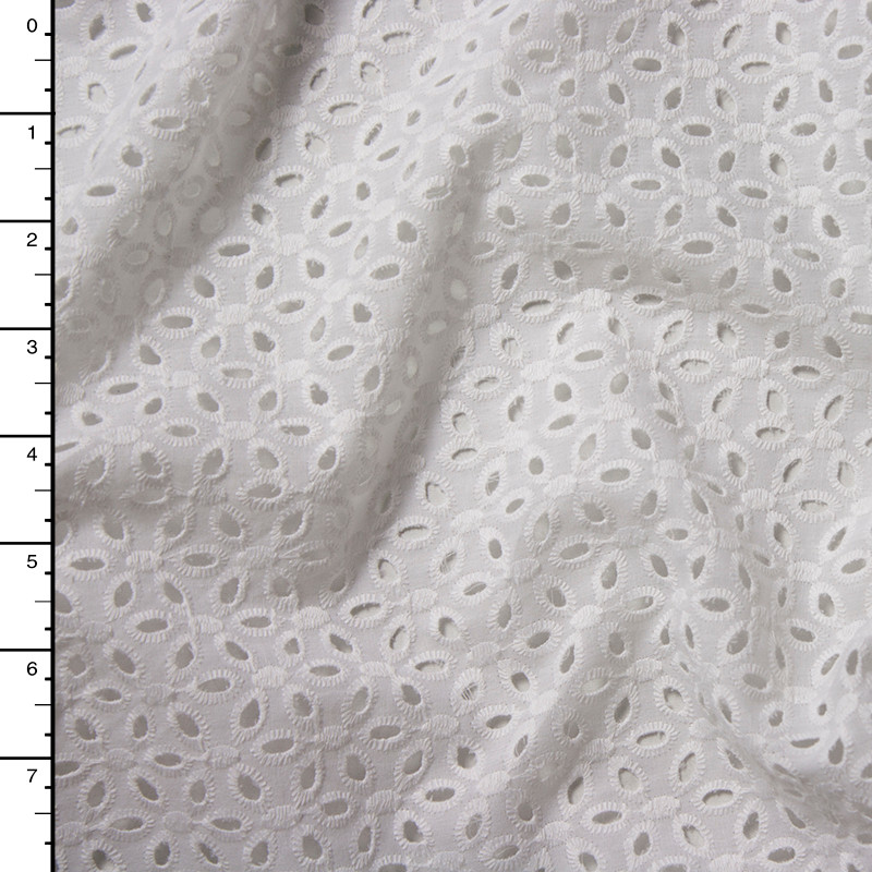 Cali Fabrics White Designer Floral Cotton Eyelet Fabric by the Yard Gold collection