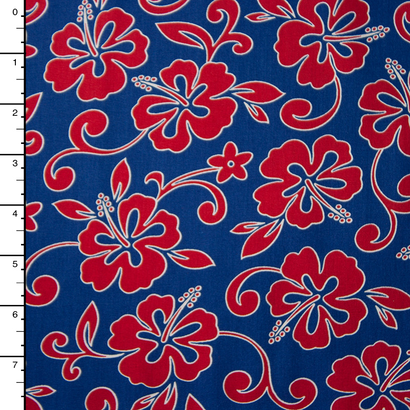 Cali Fabrics Blue and Red Hawaiian Print Cotton by Robert Kaufman