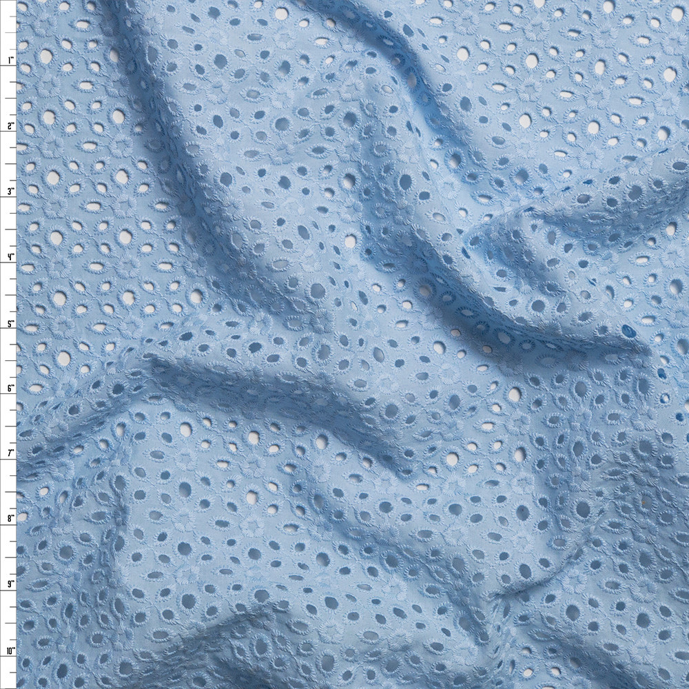 Cali Fabrics Baby Blue Embroidered Floral Cotton Eyelet Fabric by the Yard