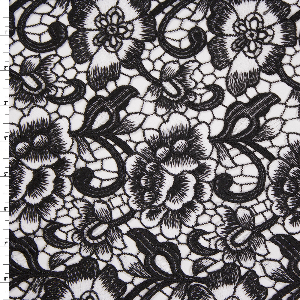 Cali Fabrics Black Paisley Floral Deluxe Chemical Lace Fabric by