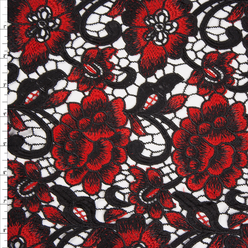 Cali Fabrics Black Paisley Floral Deluxe Chemical Lace Fabric by the Yard
