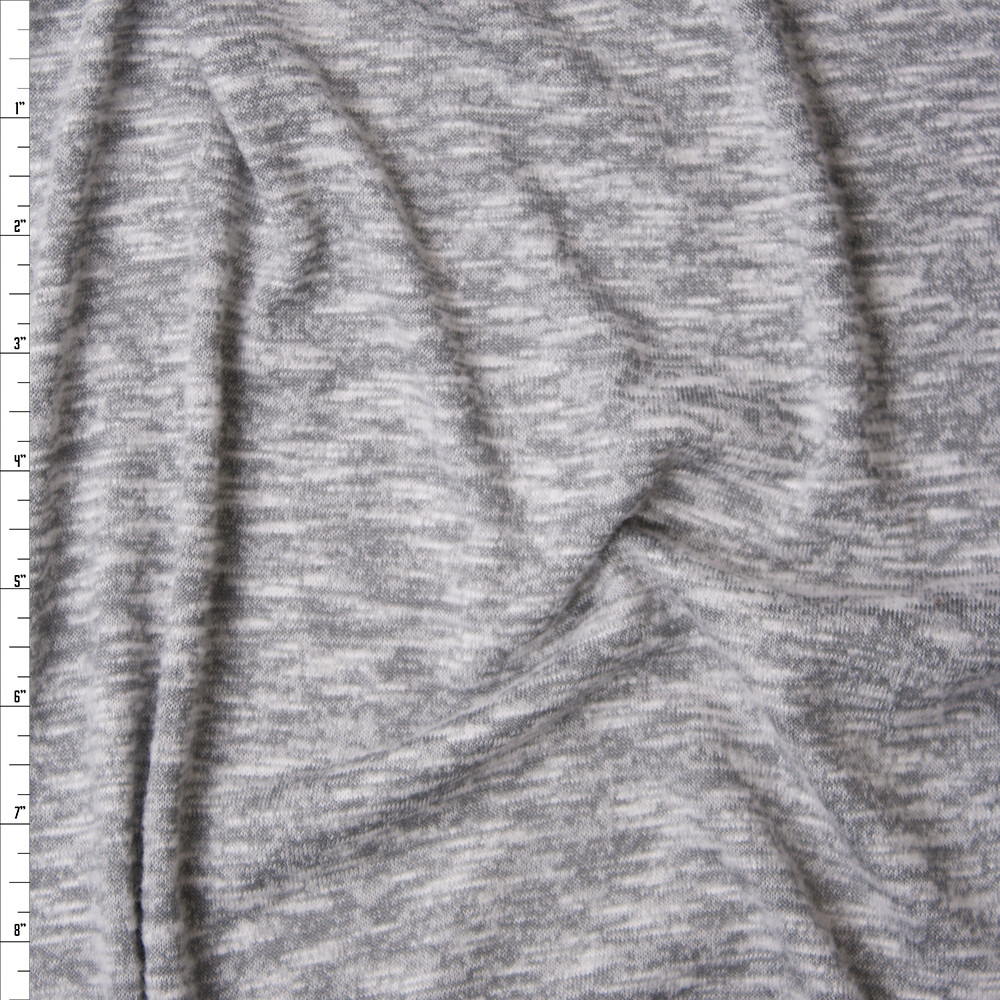 Cali Fabrics Light Grey Marled Brushed Stretch Sweater Knit Fabric by ...