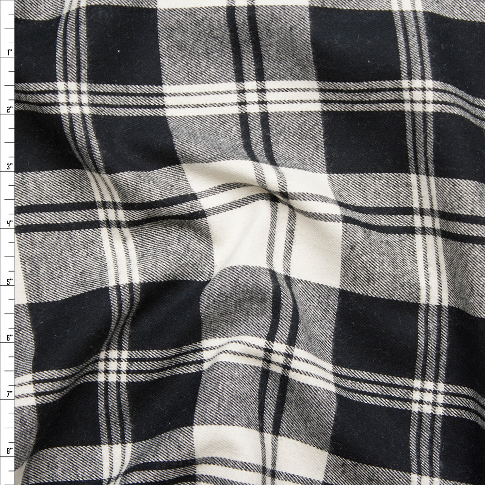 Cali Fabrics Black and White Plaid Flannel Fabric by the Yard