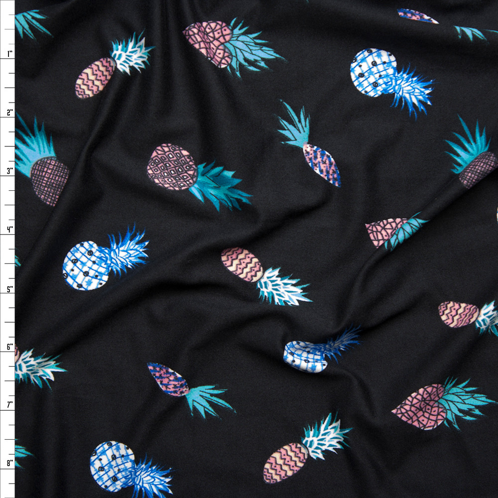 Cali Fabrics Pineapples on Black Double Brushed Poly Spandex Fabric by ...