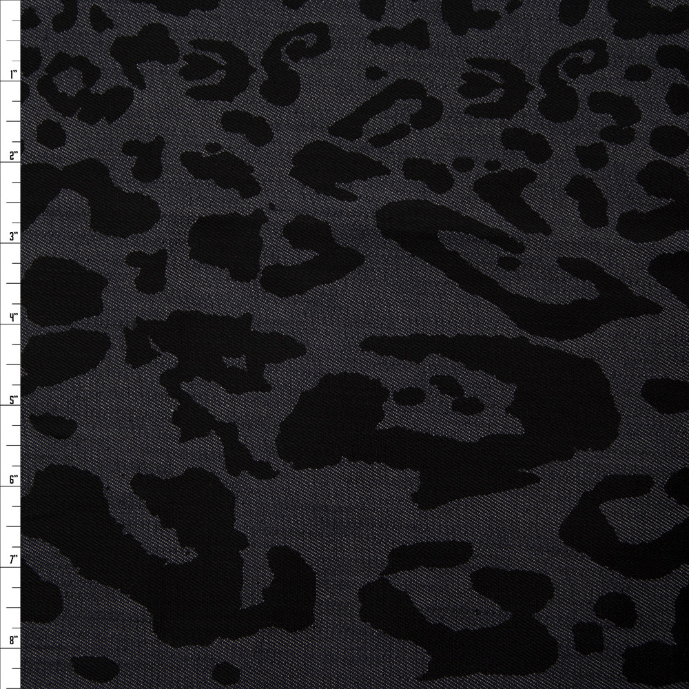 Cali Fabrics Black Small and Large 50/50 Leopard Print Stretch Denim ...
