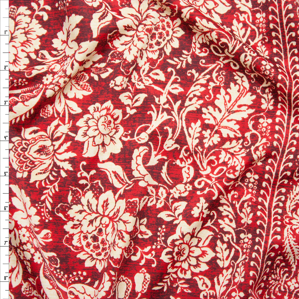 Cali Fabrics Tan and Wine Ornate Stripe Spandex Print Fabric by the Yard