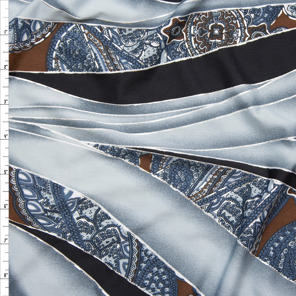 Cali Fabrics Grey, Black, Brown, and Metallic Silver Swirl and Paisley ...