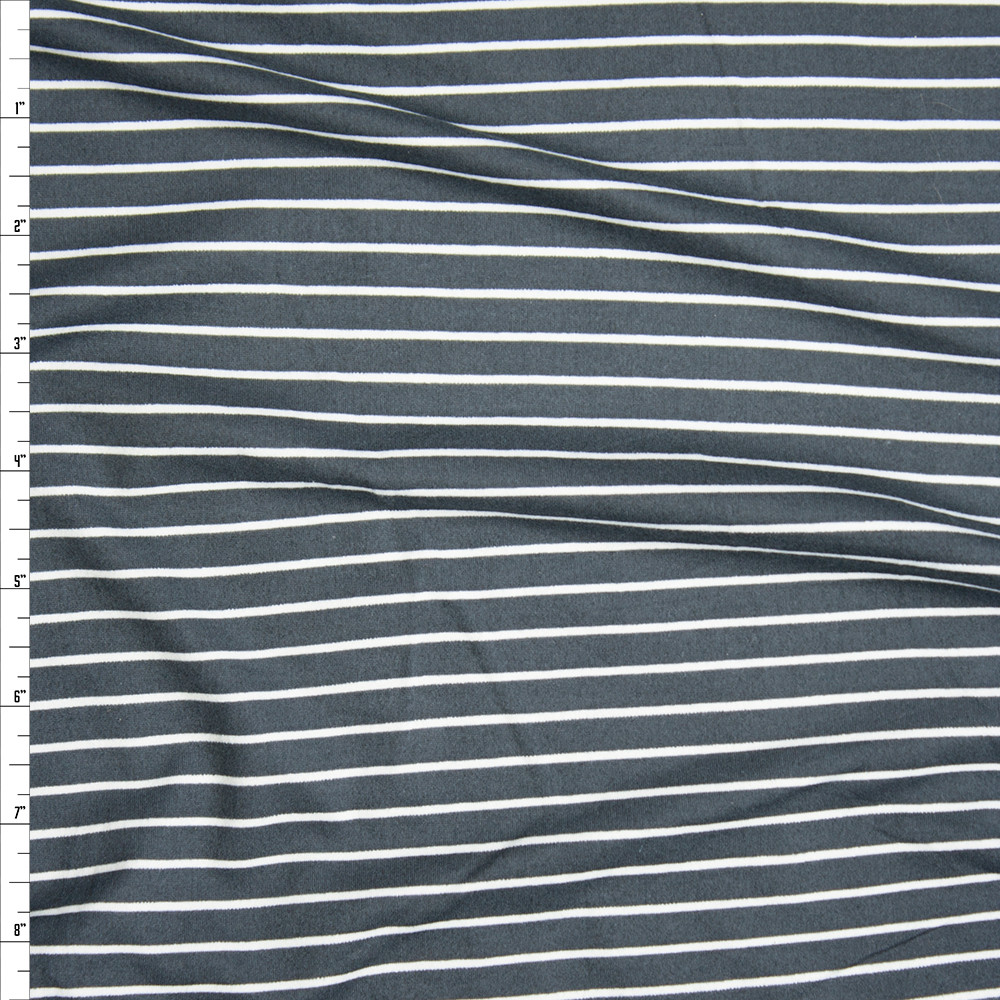 Cali Fabrics Charcoal and White Pinstripe Double Brushed Poly/Spandex ...