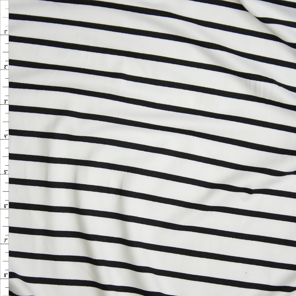 Cali Fabrics Black and Offwhite Pencil Stripe Double Brushed Poly ...