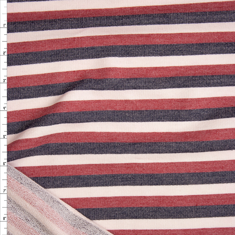 Cali Fabrics Red, Black, and White Stripe Cotton French Terry Fabric by ...