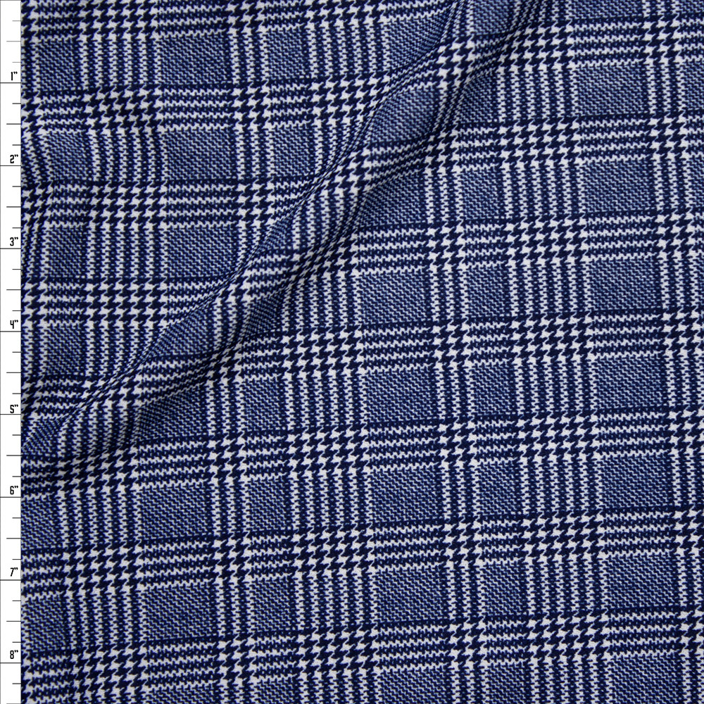 Cali Fabrics Navy Blue and White Houndstooth Plaid Liverpool Knit Print