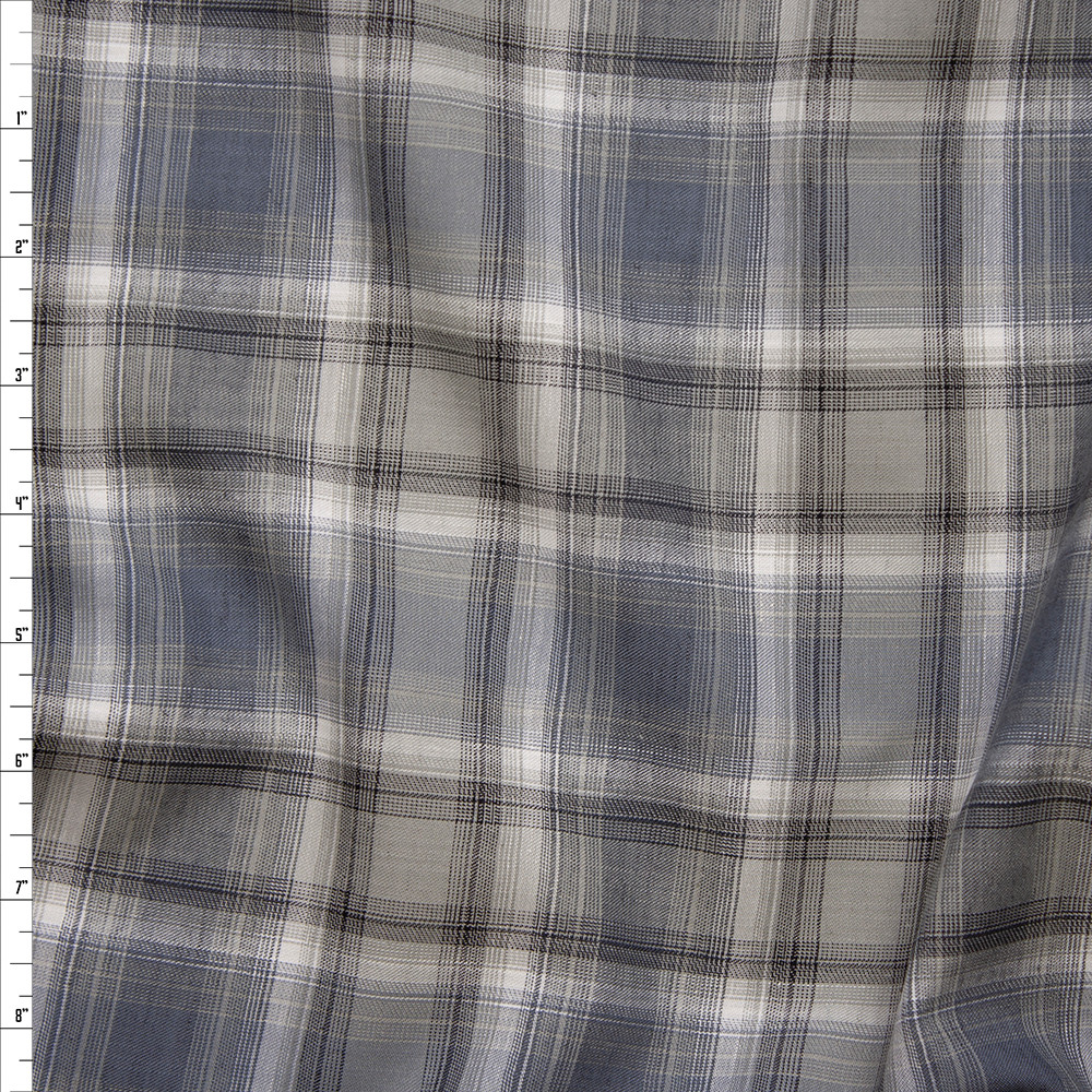 Cali Fabrics Grey and White Textured Plaid Cotton Poplin Fabric by the Yard