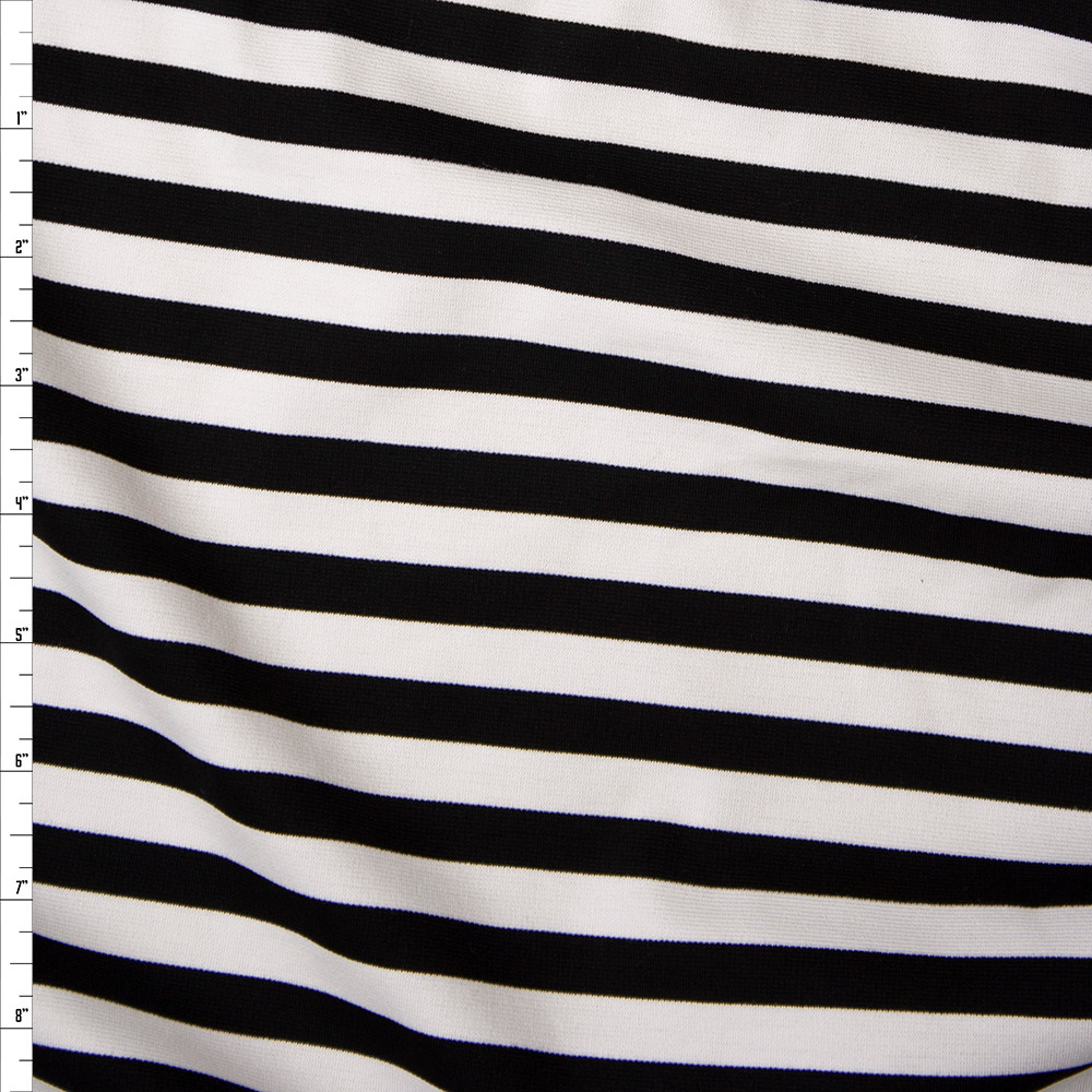 Cali Fabrics Black and White Stripe Designer Ponte De Roma Fabric by ...