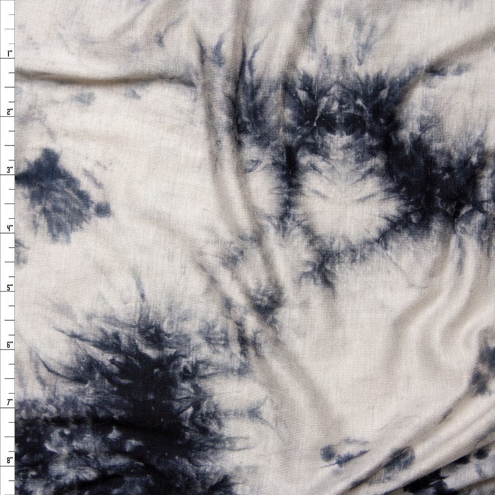 Cali Fabrics Midnight and Pale Grey Tie Dye Rayon Jersey Fabric by the Yard